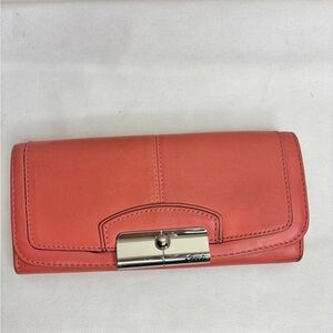 Coach Pink Leather Wallet with Metallic Clasp